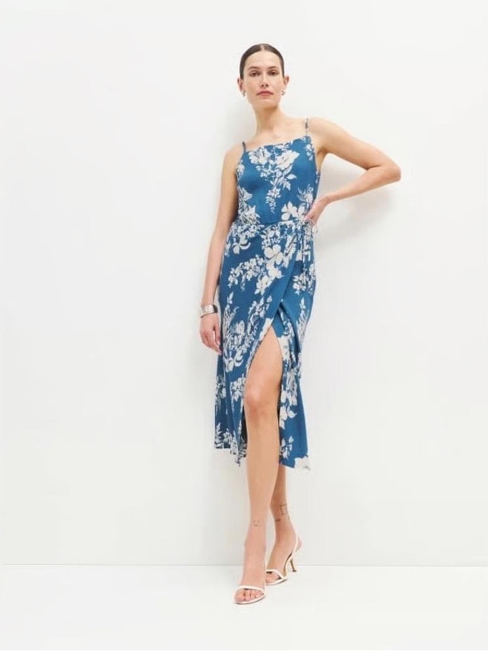 Reformation Blue and White Floral Maxi Slip Dress
